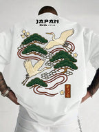 Men's Casual Versatile Simple Japanese Crane Print Short Sleeve T-Shirt