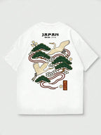 Men's Casual Versatile Simple Japanese Crane Print Short Sleeve T-Shirt