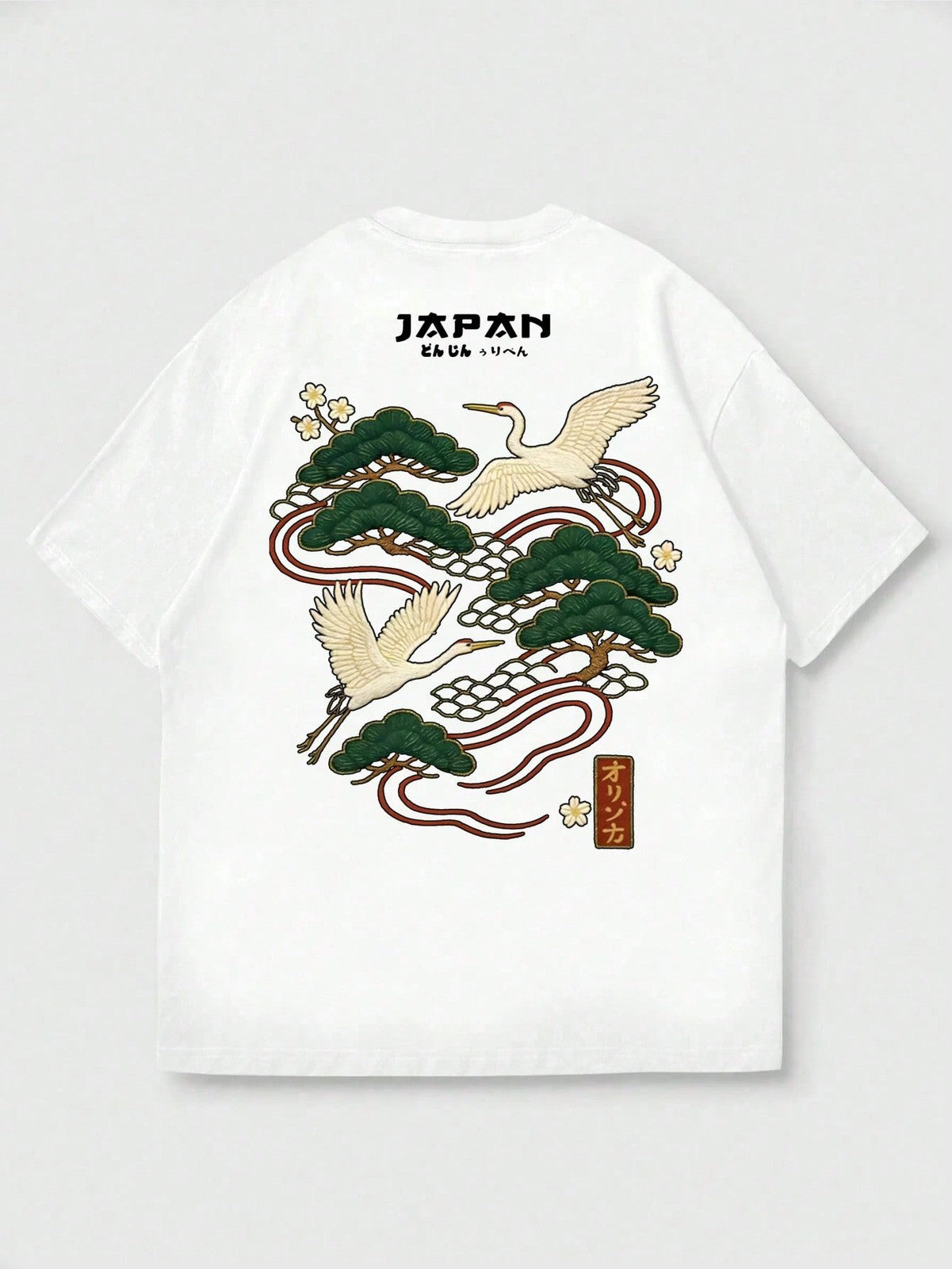Men's Casual Versatile Simple Japanese Crane Print Short Sleeve T-Shirt