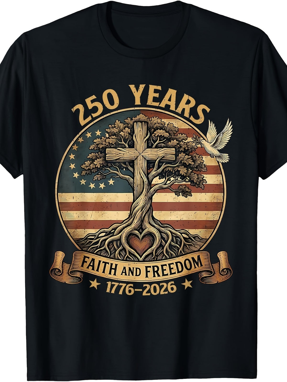 USA 250th Anniversary Faith and Freedom T-Shirt Christian Patriotic 1776-2026
