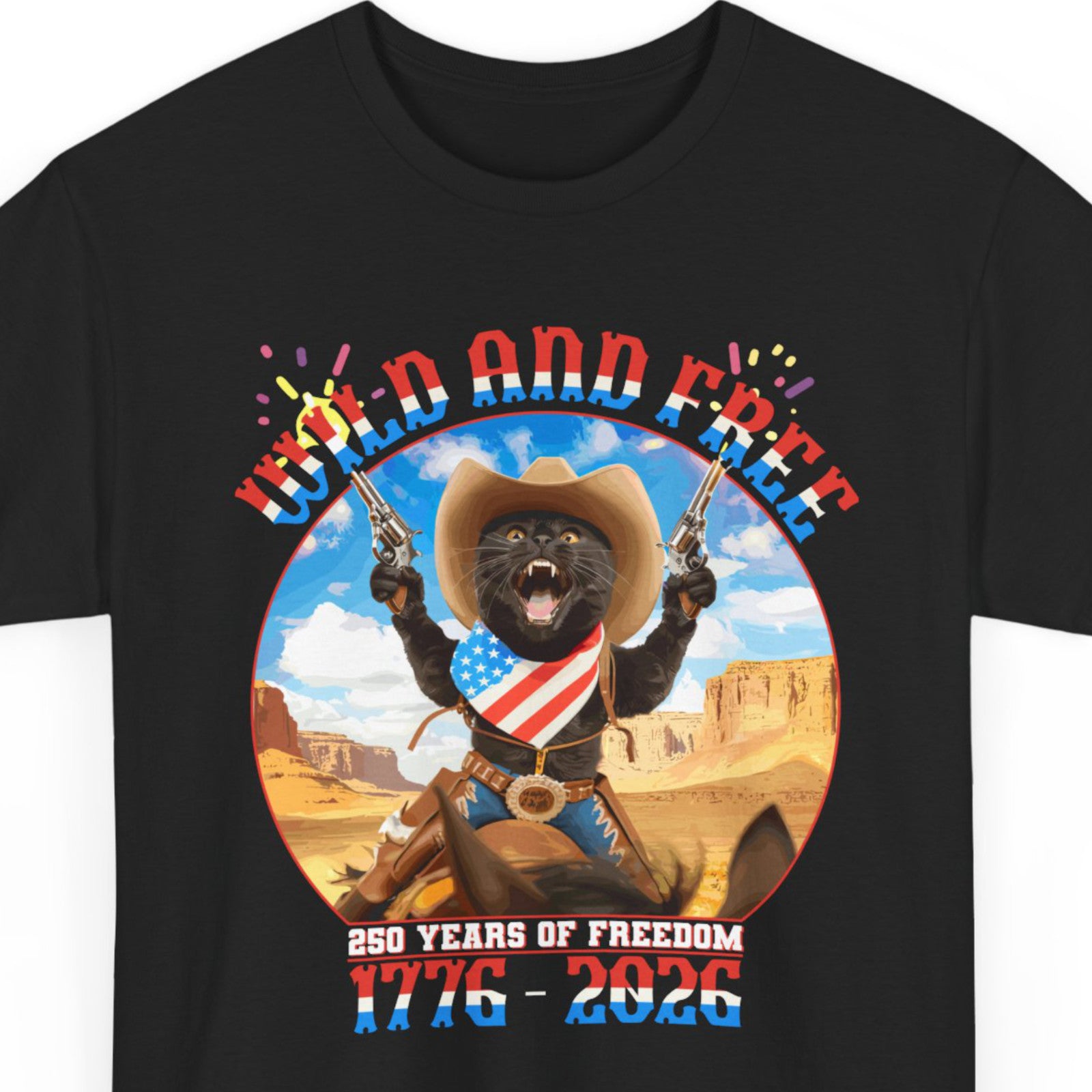 Patriotic Black Cat USA 250th Anniversary 1776-2026 Freedom Men's T-Shirt