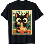 Anime Cat Ramen T-Shirt Japanese Kawaii Graphic Funny Streetwear Tee