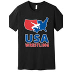 USA Wrestling Graphic T-Shirt Black Retro Sports Casual Tee